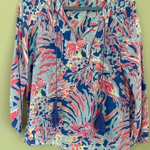 Lilly Pulitzer silk Elsa blouse with tassels
